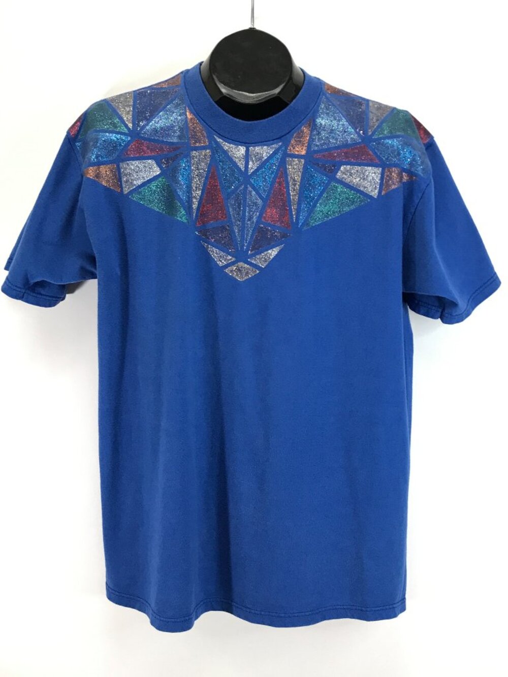Vintage Jerzees Crew Neck Geometric Glitter Tee Women's Large Cotton Blend USA